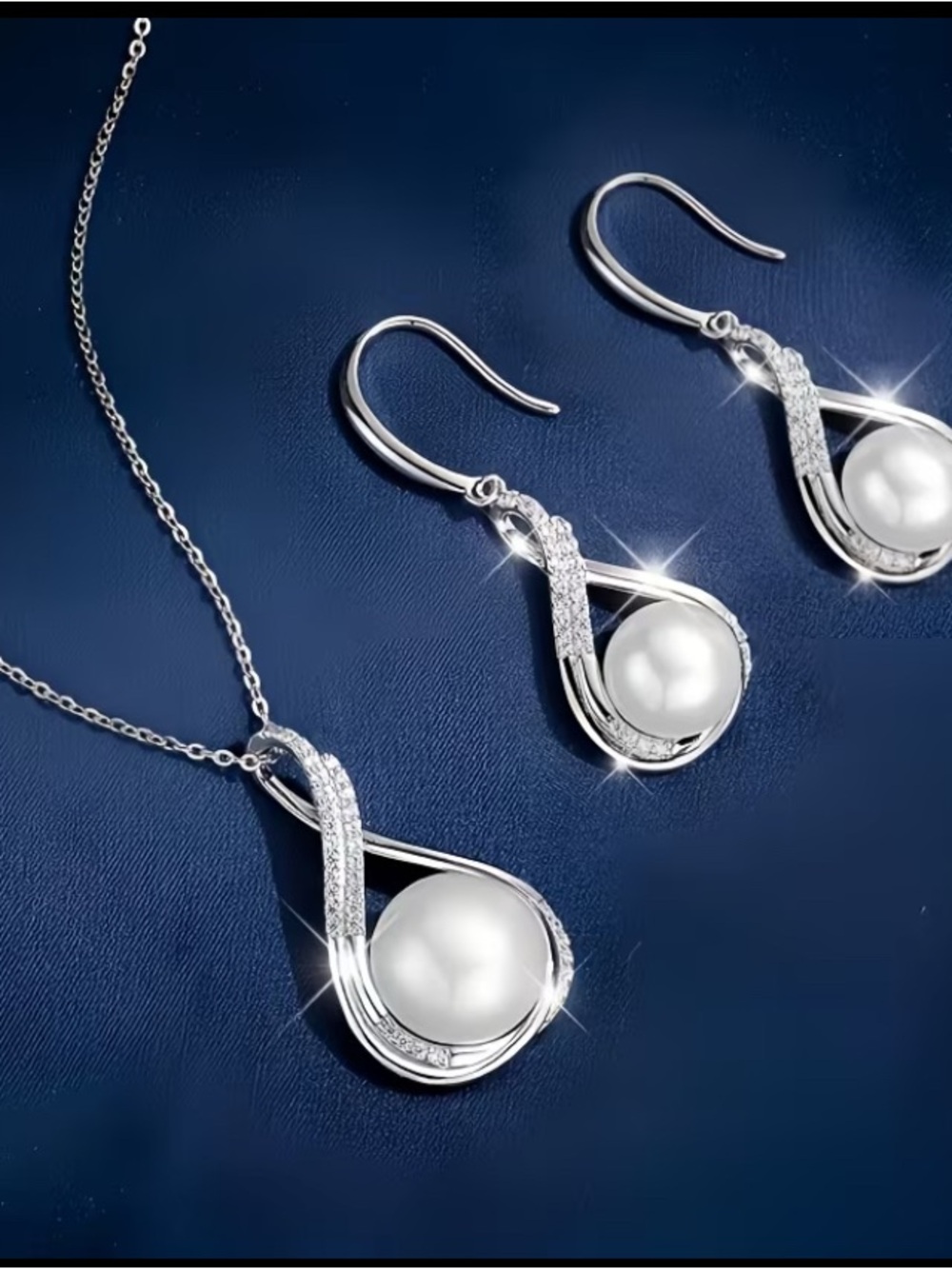 🆕 Silver Pearl Teardrop Necklace & Earring Set - Picture 5 of 5